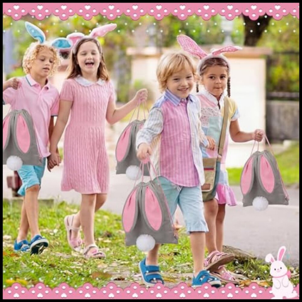 Large Velvet Easter Bunny Drawstring Backpack Reu… - image 5
